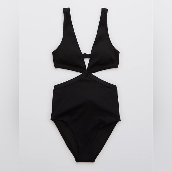 Aerie Ribbed Mix Crossover Cut Out One Piece Swimsuit NWT - Picture 3 of 4